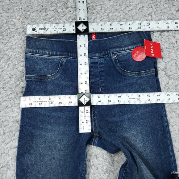 READ Spanx Distressed Skinny Jeans Legging Blue Medium Wash Pull On Size Small - Picture 6 of 8